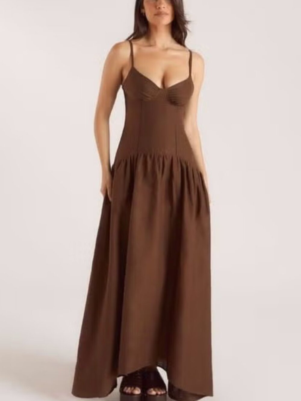 Lounge Brown Drop-Waist Linen Maxi Dress - Size 2